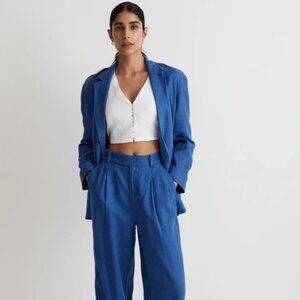 Madewell Double-Breasted Crossover Blazer in 100% Linen  BLUESTONE  XX-SMALL